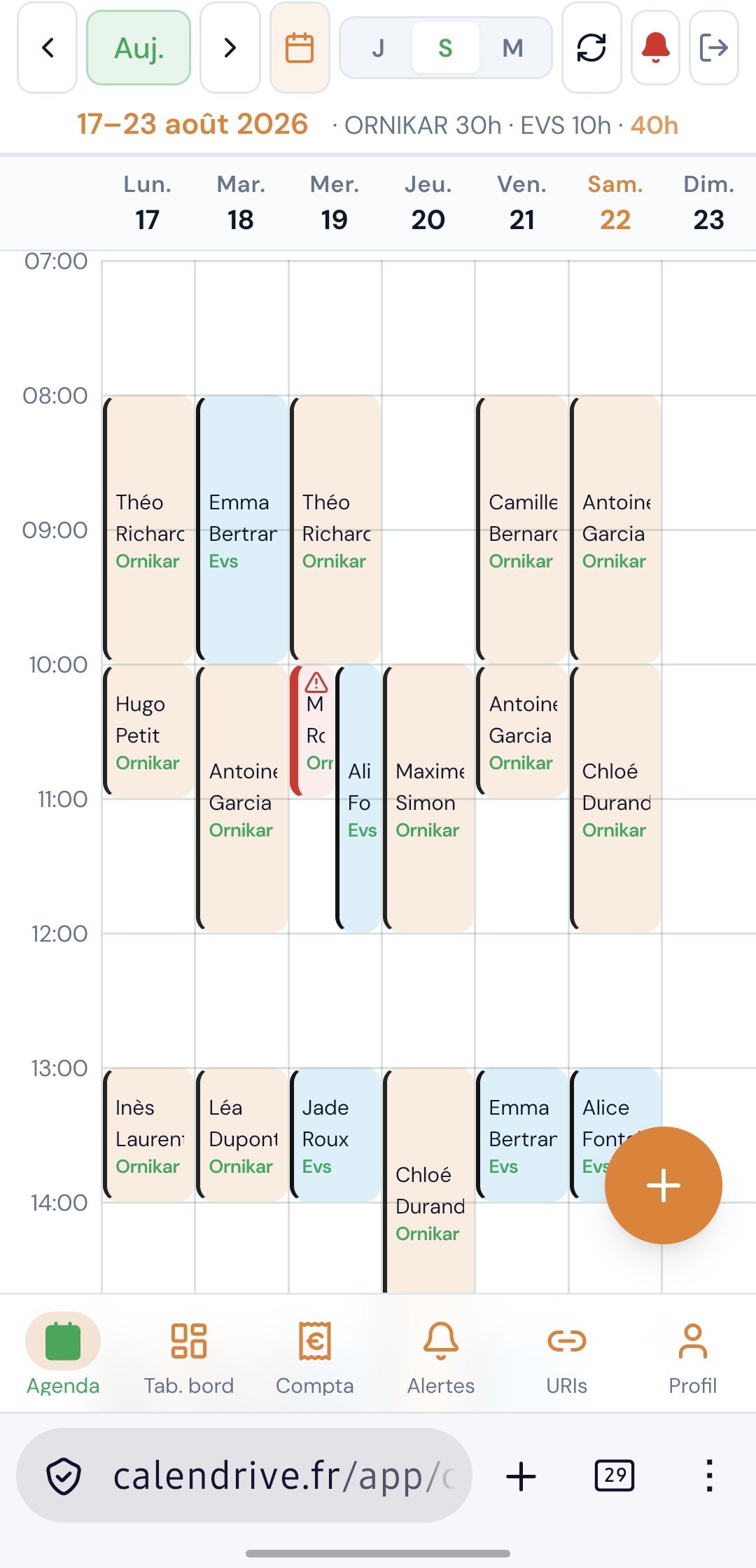 Agenda hebdomadaire unifié Calendrive