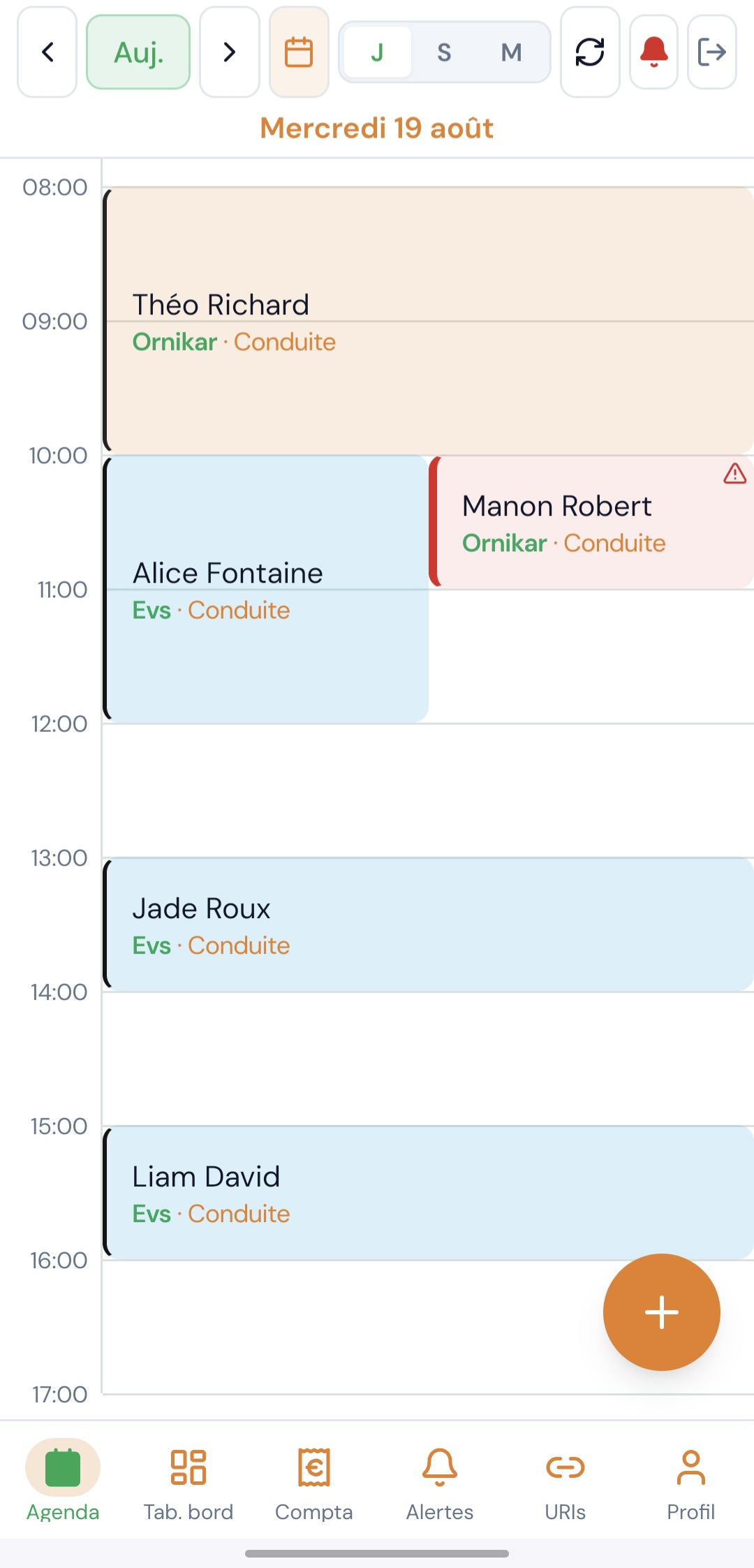 Agenda du jour avec un conflit détecté